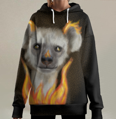 Животное с огненной аурой и светящимися глазами, Hoodie Long Oversize 3D
