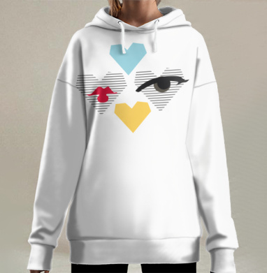 Яркая поп-арт композиция из четырех сердец, Hoodie Long Oversize 3D