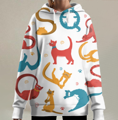 Игровой алфавит из кошек – яркий креатив, Hoodie Long Oversize 3D