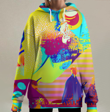 Яркий танец цвета и формы продолжается в движении, Hoodie Long Oversize 3D