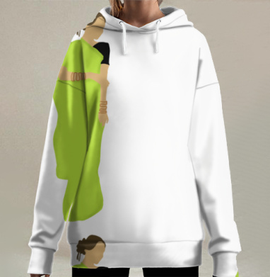 Яркое зелёное платье с черными рукавами завершают образ женщины, Hoodie Long Oversize 3D