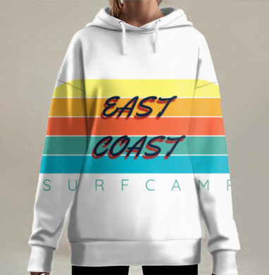 Цветные полосы восточное побережье и серфинг активный стиль жизни, Hoodie Long Oversize 3D