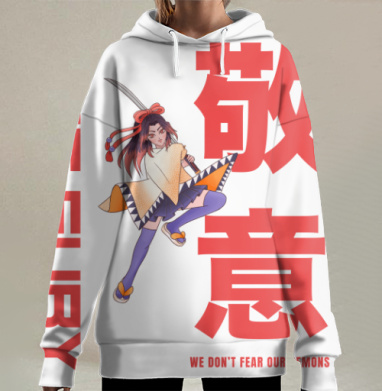 Девушка с мечом в атаке смелость и храбрость перед демонами, Hoodie Long Oversize 3D