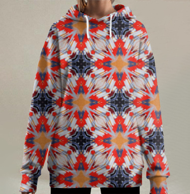 Яркий бесшовный калейдоскопический узор, Hoodie Long Oversize 3D