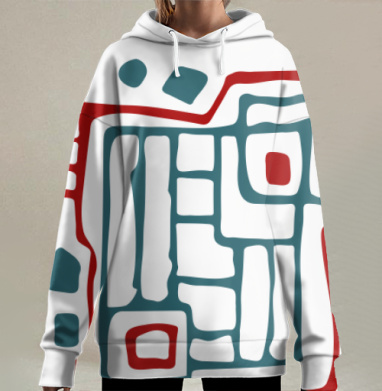 Темно Красная Абстрактная Геометрия на Черном фоне, Hoodie Long Oversize 3D
