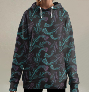 Гармония карпов кои в мистическом потоке, Hoodie Long Oversize 3D