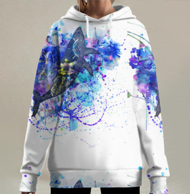 Кит и маяк, Hoodie Long Oversize 3D