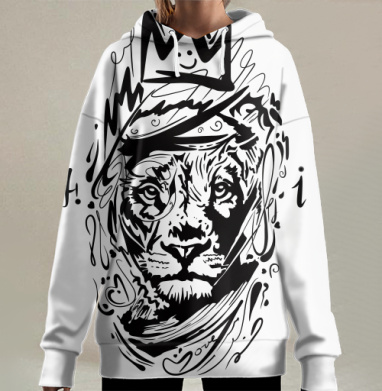 Могущественный лев с короной в стиле граффити городской король, Hoodie Long Oversize 3D