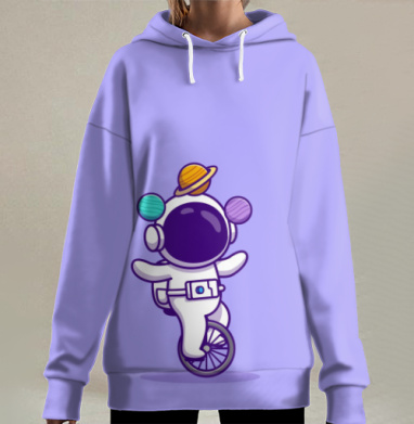 Космонавт на моноцикле с планетами Космос и баланс, Hoodie Long Oversize 3D