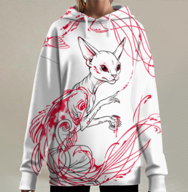 Сфинкс с красными чернилами и рыбой кои, Hoodie Long Oversize 3D