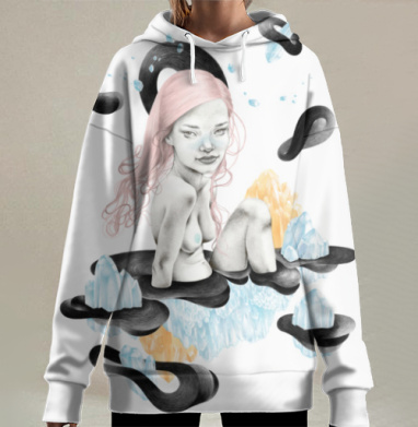 Мистическая женщина с розовыми волосами и кристаллами - luciddream prints