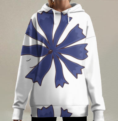 Синий абстрактный цветок лента синие оттенки, Hoodie Long Oversize 3D