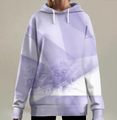 Полупрозрачная ткань с изящным лавандовым рисунком, Hoodie Long Oversize 3D
