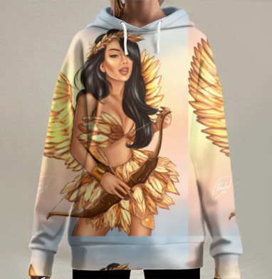 Золотая девушка Купидон с луком для любовных стрел, Hoodie Long Oversize 3D