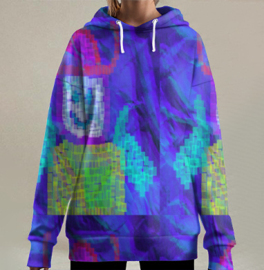 Пиксельный улыбающийся персонаж в цифровом стиле, Hoodie Long Oversize 3D