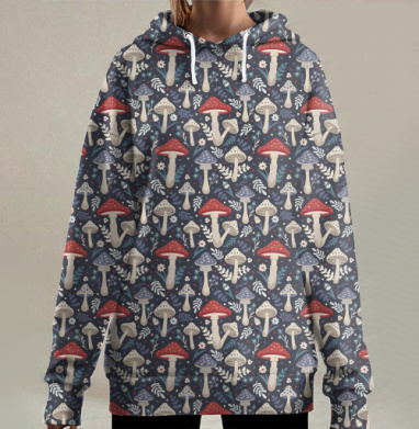 Винтажный паттерн лесного микромира cottagecore, Hoodie Long Oversize 3D