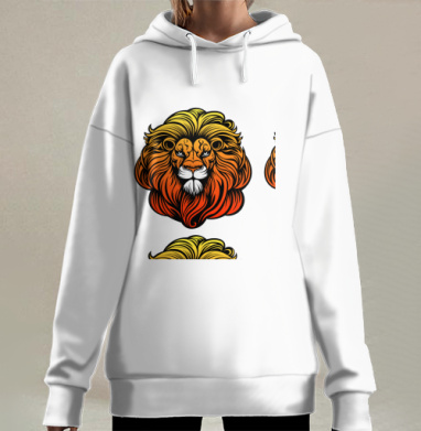 Голова льва в яркой цветовой гамме сильный акцент, Hoodie Long Oversize 3D