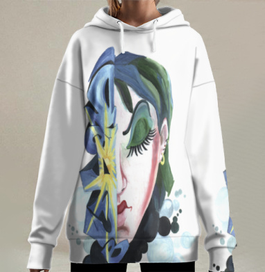 Разрушение маски женщины лицо без свободы в заперти, Hoodie Long Oversize 3D
