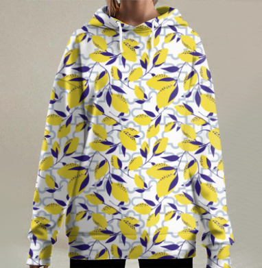 Лимоны средиземноморский синий зелень свежесть листья на, Hoodie Long Oversize 3D