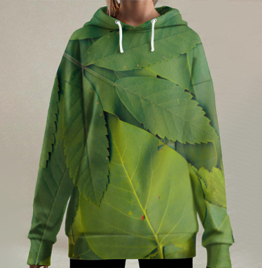 Плотное зеленое покрывало из листьев природы, Hoodie Long Oversize 3D