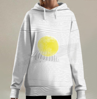 Желтая Луна в Пространстве Линий – Вселенная Луна Пространство, Hoodie Long Oversize 3D