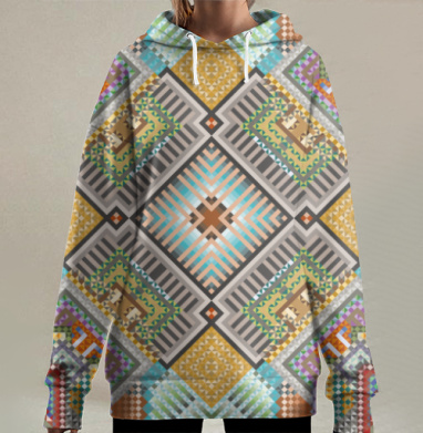 Цифровой пиксельный мандальный узор, Hoodie Long Oversize 3D