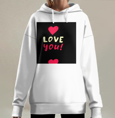 Люблю тебя сердце теплое послание любви, Hoodie Long Oversize 3D