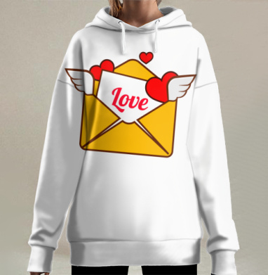 Желтый конверт с крыльями и сердцами для Любовных посланий, Hoodie Long Oversize 3D