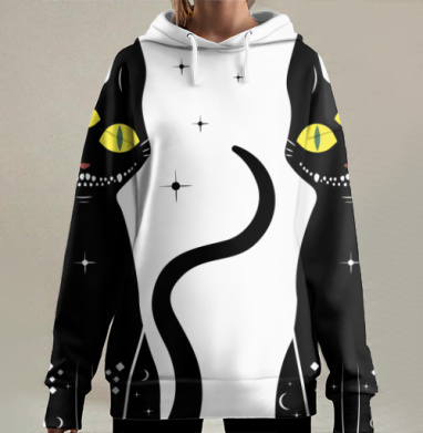 Трехглазый черный кот магия и волшебство всех времен, Hoodie Long Oversize 3D