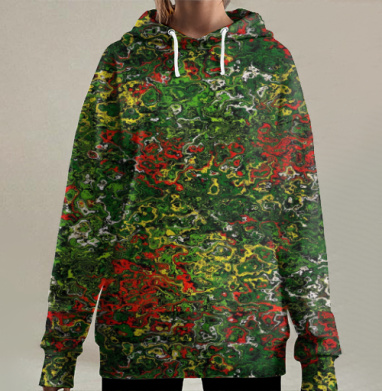 Абстрактный зеленый красный желтый узор летнего изобилия, Hoodie Long Oversize 3D