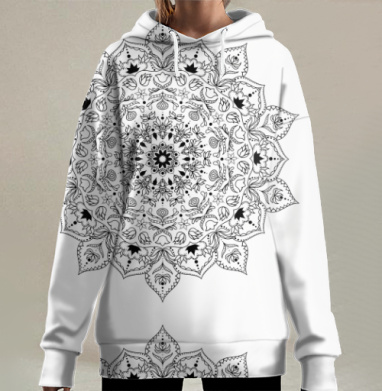 Мандала гармония равновесие черный светло серый, Hoodie Long Oversize 3D