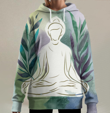 Будда медитация внутренний покой гармония природы, Hoodie Long Oversize 3D