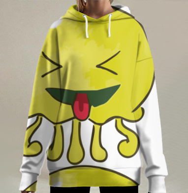 Веселая желтая медуза показывает язык веселая желтая медуза, Hoodie Long Oversize 3D
