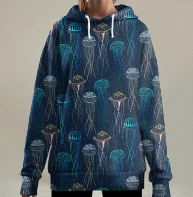 Медузиная галактика в сияющих тонах, Hoodie Long Oversize 3D