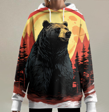 Медведь гризли, Hoodie Long Oversize 3D