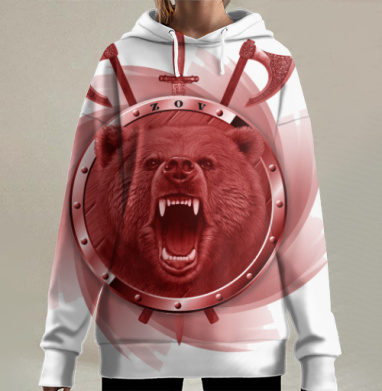 Медведь рычит щит и оружие ЗОВ, Hoodie Long Oversize 3D