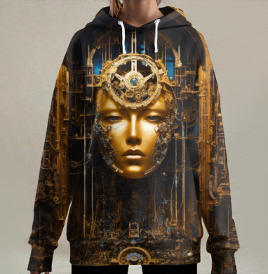 Золотое лицо человека машины Между Людьми и Машинами, Hoodie Long Oversize 3D