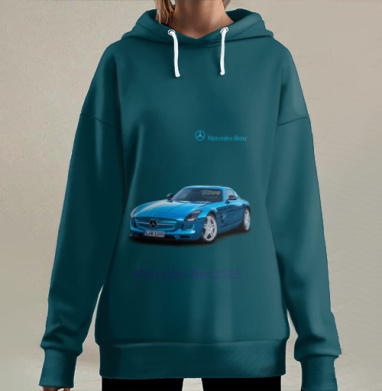 Глубокий синий Mercedes Benz SLS роскошь мощь, Hoodie Long Oversize 3D