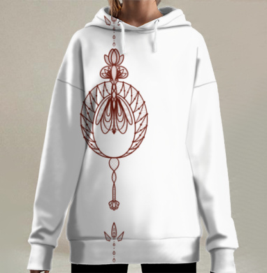 Красный тонкий орнамент симметричный элегантный узор, Hoodie Long Oversize 3D