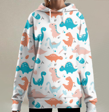 Милые разноцветные динозавры для детских товаров, Hoodie Long Oversize 3D