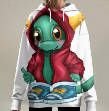 Маленький дракон в красной толстовке показывает класс, Hoodie Long Oversize 3D