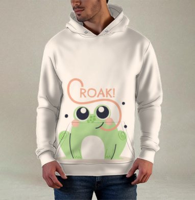 Милая лягушка с каллиграфическим языком «CROAK!», Худи / Мужская / С карманом / 3D