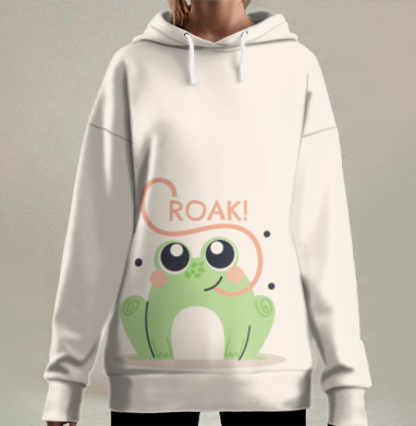 Милая лягушка с каллиграфическим языком «CROAK!», Hoodie Long Oversize 3D