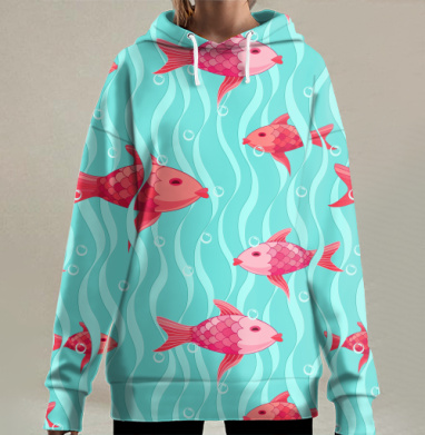 Море и рыбки, Hoodie Long Oversize 3D