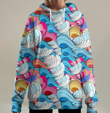 Морские абстрактные волны, Hoodie Long Oversize 3D