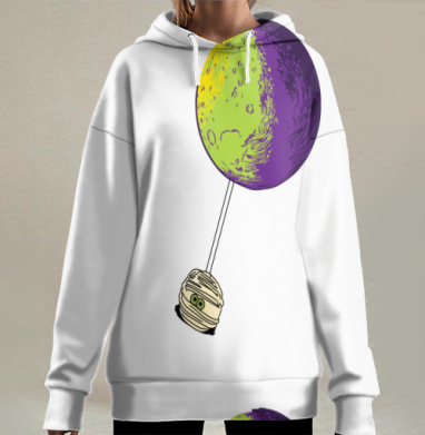 Маленькая мумия на большом шаре парит, Hoodie Long Oversize 3D