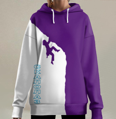 Человек карабкается по скале в минималистичном стиле СКАЛОЛАЗ, Hoodie Long Oversize 3D