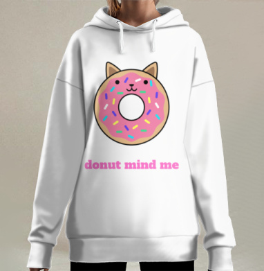 Милый пончик-кошка с надписью Donut Mind Me, Hoodie Long Oversize 3D