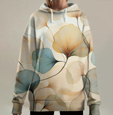Легкие прозрачные листья в воздушном танце, Hoodie Long Oversize 3D