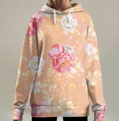 Нежные цветы паттерн, Hoodie Long Oversize 3D
